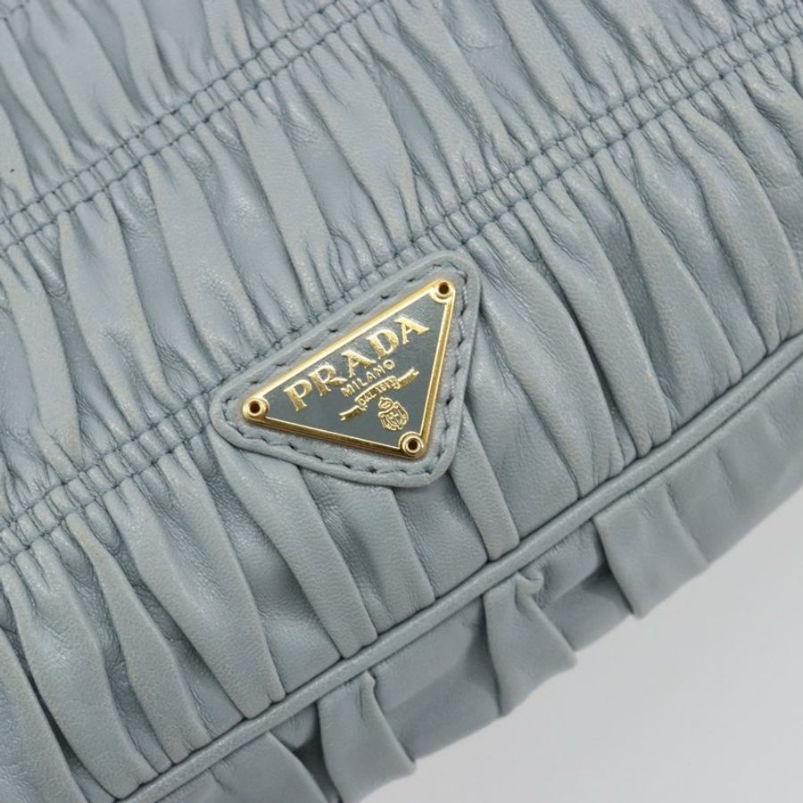 【日本直送】PRADA 褶皺鏈條單肩包 皮革 淺藍色 正品 193094M-17