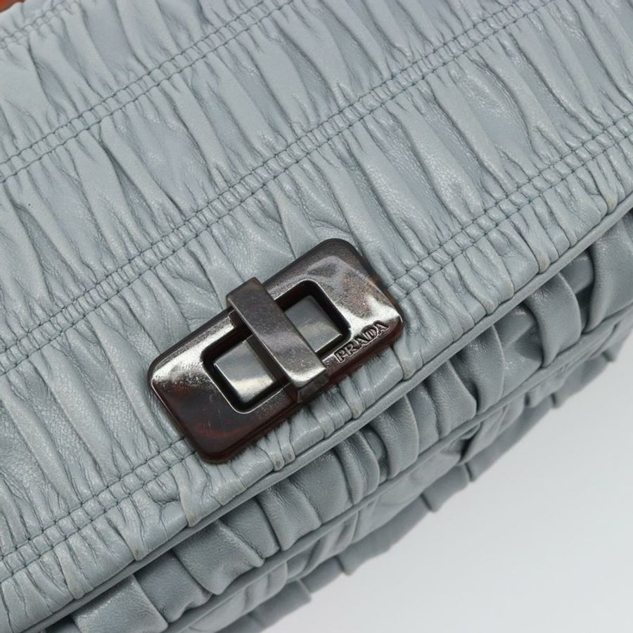 【日本直送】PRADA 褶皺鏈條單肩包 皮革 淺藍色 正品 193094M-18
