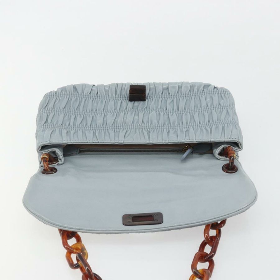 【日本直送】PRADA 褶皺鏈條單肩包 皮革 淺藍色 正品 193094M-19