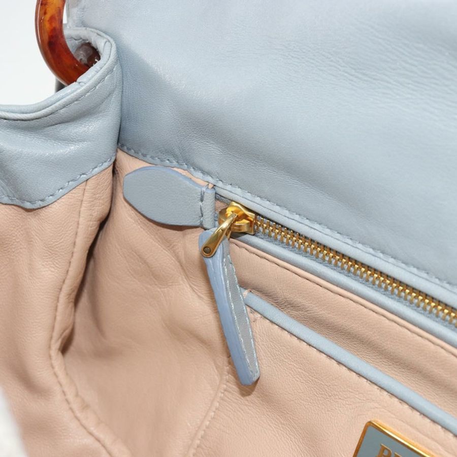 【日本直送】PRADA 褶皺鏈條單肩包 皮革 淺藍色 正品 193094M-23