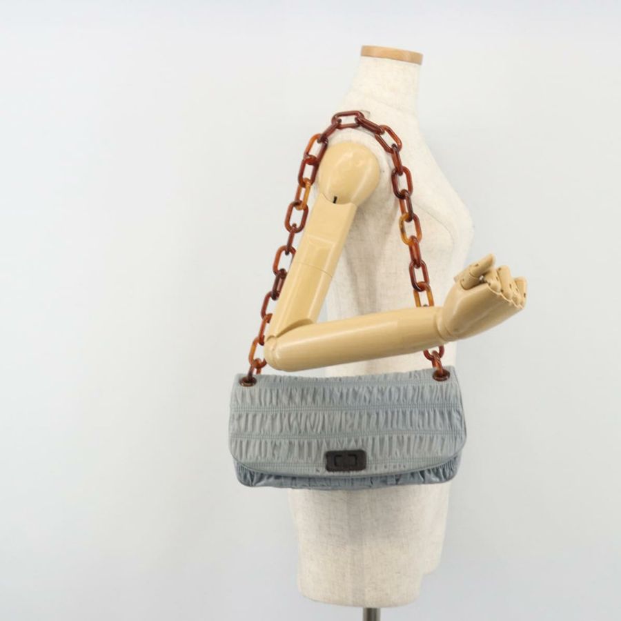 【日本直送】PRADA 褶皺鏈條單肩包 皮革 淺藍色 正品 193094M-27
