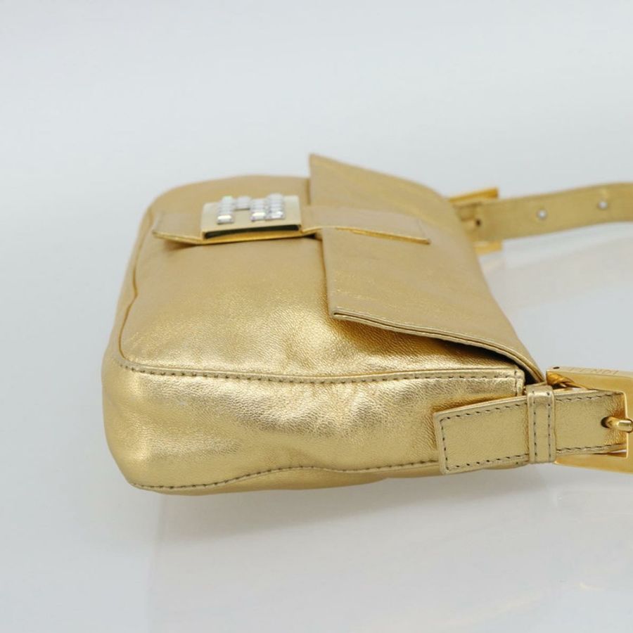 【日本直送】FENDI 鑲鑽 Mamma Baguette 單肩包 皮革 金色 Auth yk20666SAM-3