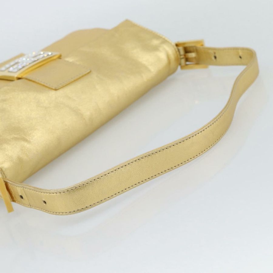 【日本直送】FENDI 鑲鑽 Mamma Baguette 單肩包 皮革 金色 Auth yk20666SAM-6