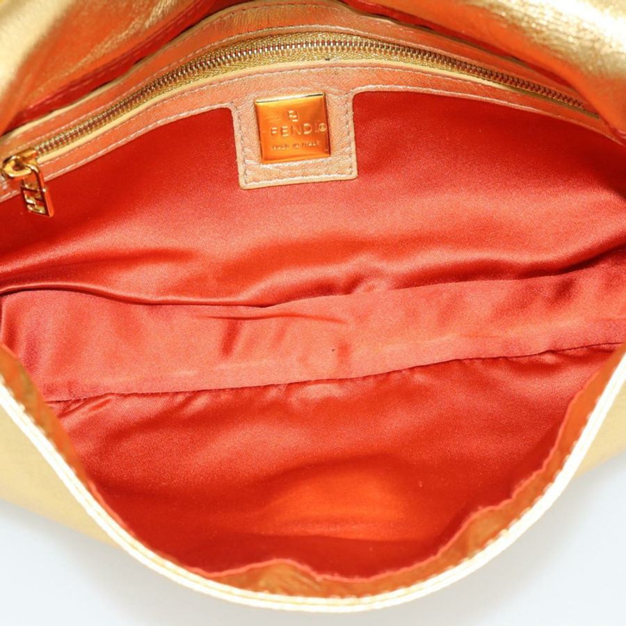 【日本直送】FENDI 鑲鑽 Mamma Baguette 單肩包 皮革 金色 Auth yk20666SAM-9