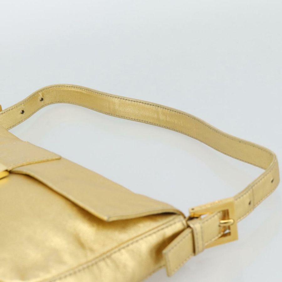 【日本直送】FENDI 鑲鑽 Mamma Baguette 單肩包 皮革 金色 Auth yk20666SAM-13