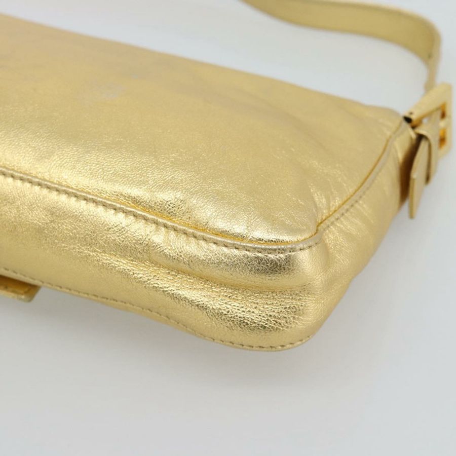 【日本直送】FENDI 鑲鑽 Mamma Baguette 單肩包 皮革 金色 Auth yk20666SAM-15