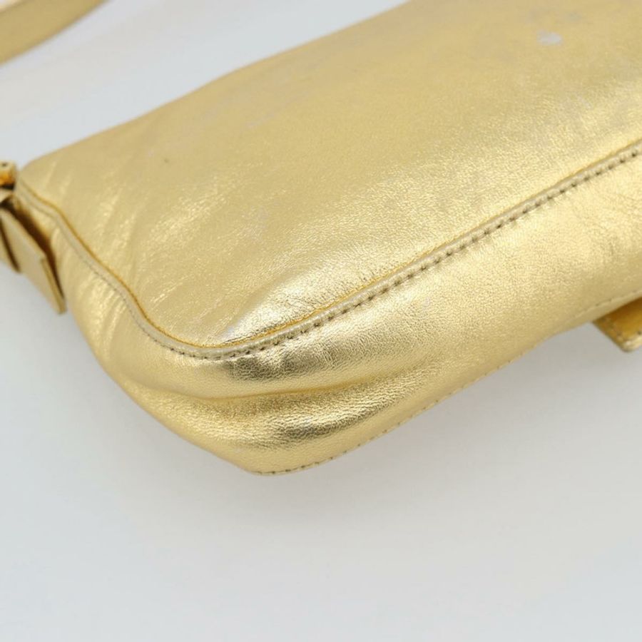 【日本直送】FENDI 鑲鑽 Mamma Baguette 單肩包 皮革 金色 Auth yk20666SAM-16