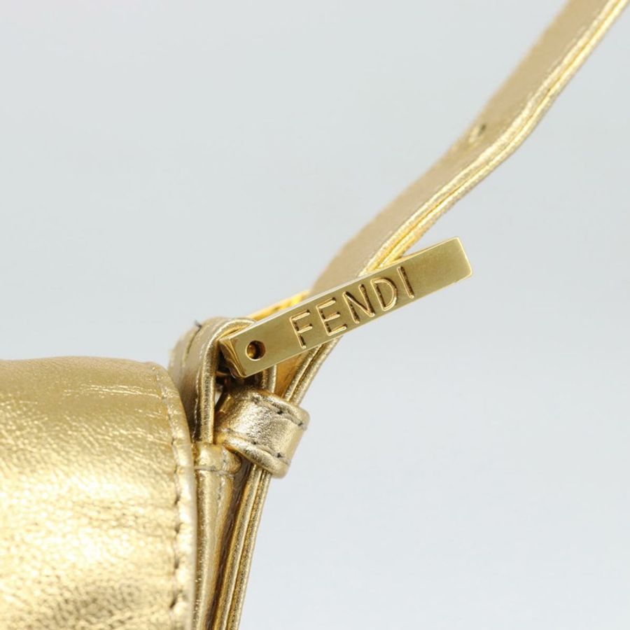 【日本直送】FENDI 鑲鑽 Mamma Baguette 單肩包 皮革 金色 Auth yk20666SAM-17