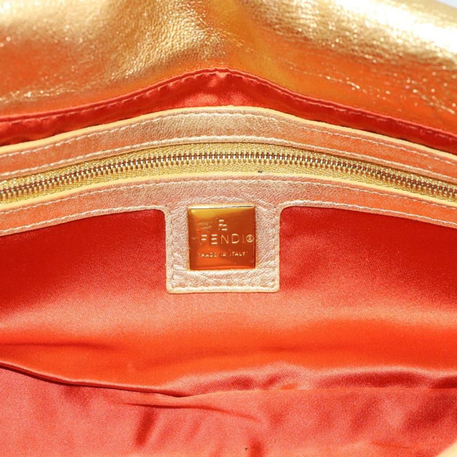 【日本直送】FENDI 鑲鑽 Mamma Baguette 單肩包 皮革 金色 Auth yk20666SAM-19