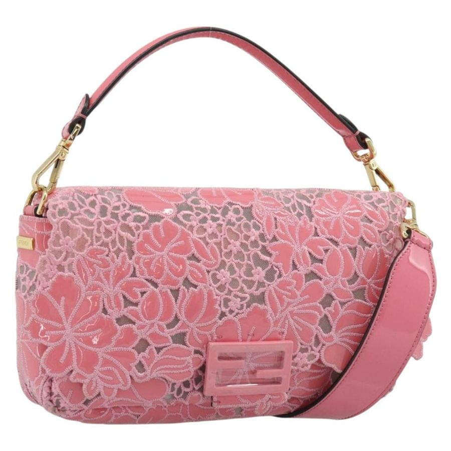 【日本直送】FENDI Flower Mamma Baguette 單肩包 漆皮 2way 粉紅 8BR600 正品 yk20690SAM-0
