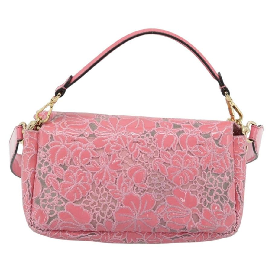 【日本直送】FENDI Flower Mamma Baguette 單肩包 漆皮 2way 粉紅 8BR600 正品 yk20690SAM-1