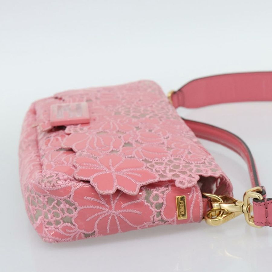 【日本直送】FENDI Flower Mamma Baguette 單肩包 漆皮 2way 粉紅 8BR600 正品 yk20690SAM-3