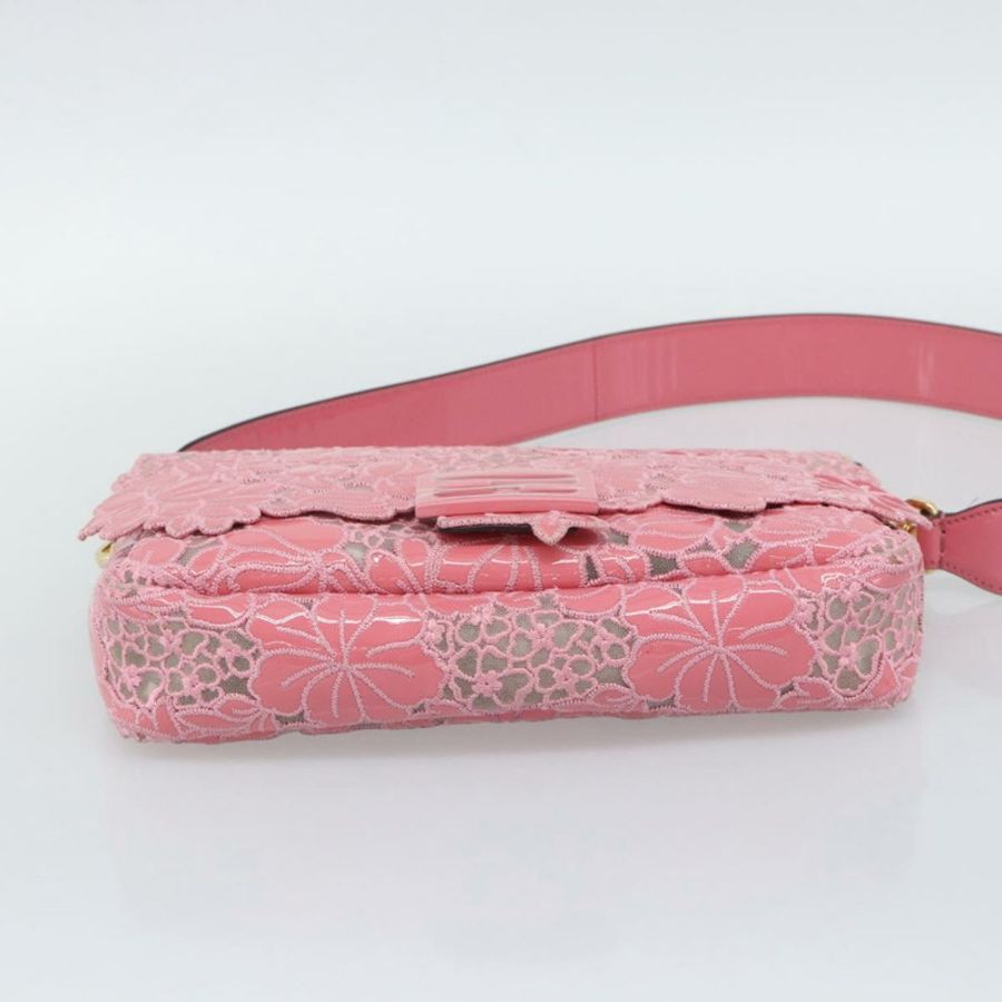 【日本直送】FENDI Flower Mamma Baguette 單肩包 漆皮 2way 粉紅 8BR600 正品 yk20690SAM-4