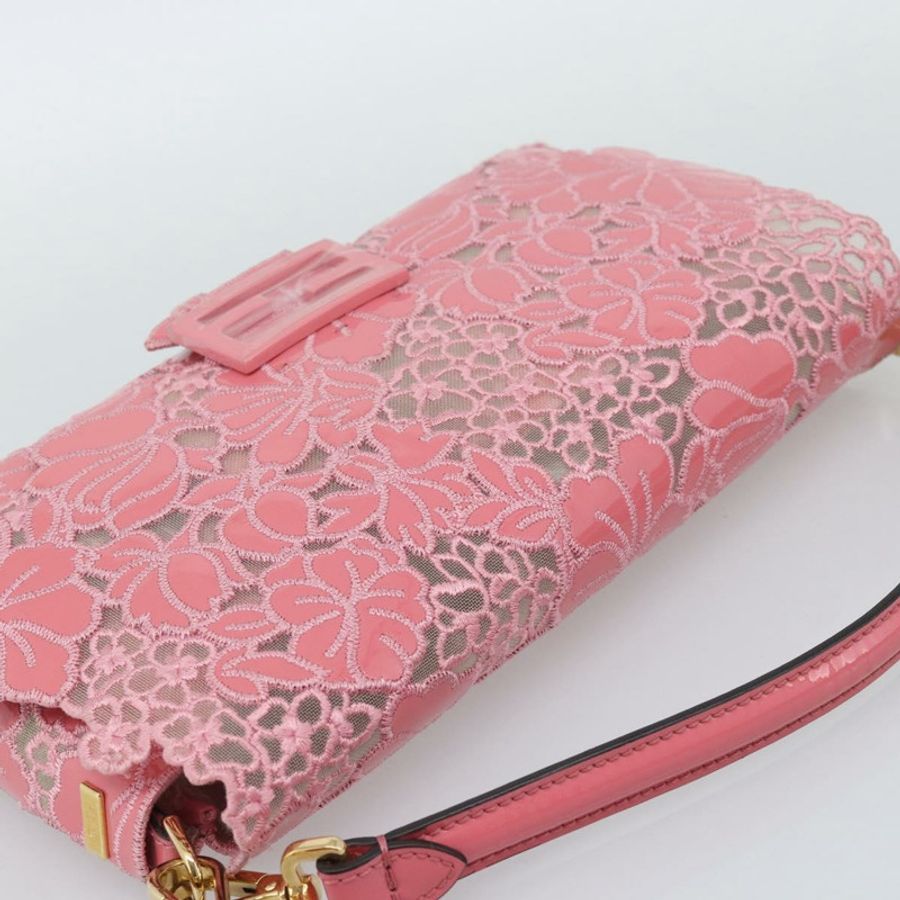 【日本直送】FENDI Flower Mamma Baguette 單肩包 漆皮 2way 粉紅 8BR600 正品 yk20690SAM-5