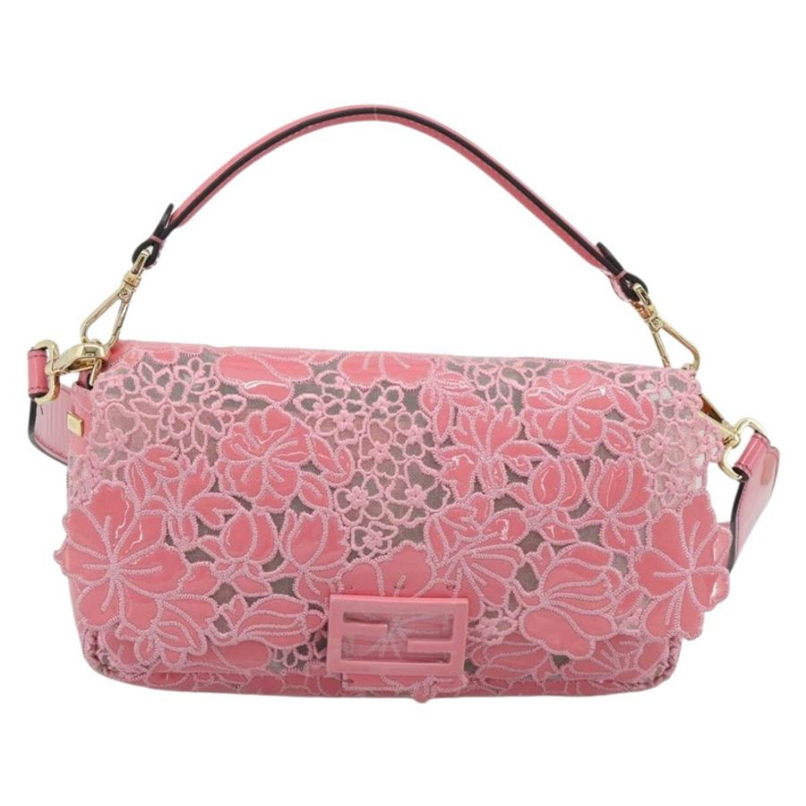 【日本直送】FENDI Flower Mamma Baguette 單肩包 漆皮 2way 粉紅 8BR600 正品 yk20690SAM-12