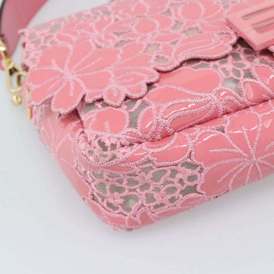 【日本直送】FENDI Flower Mamma Baguette 單肩包 漆皮 2way 粉紅 8BR600 正品 yk20690SAM-15