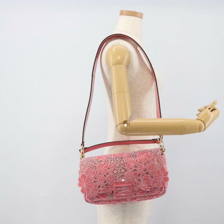 【日本直送】FENDI Flower Mamma Baguette 單肩包 漆皮 2way 粉紅 8BR600 正品 yk20690SAM-21