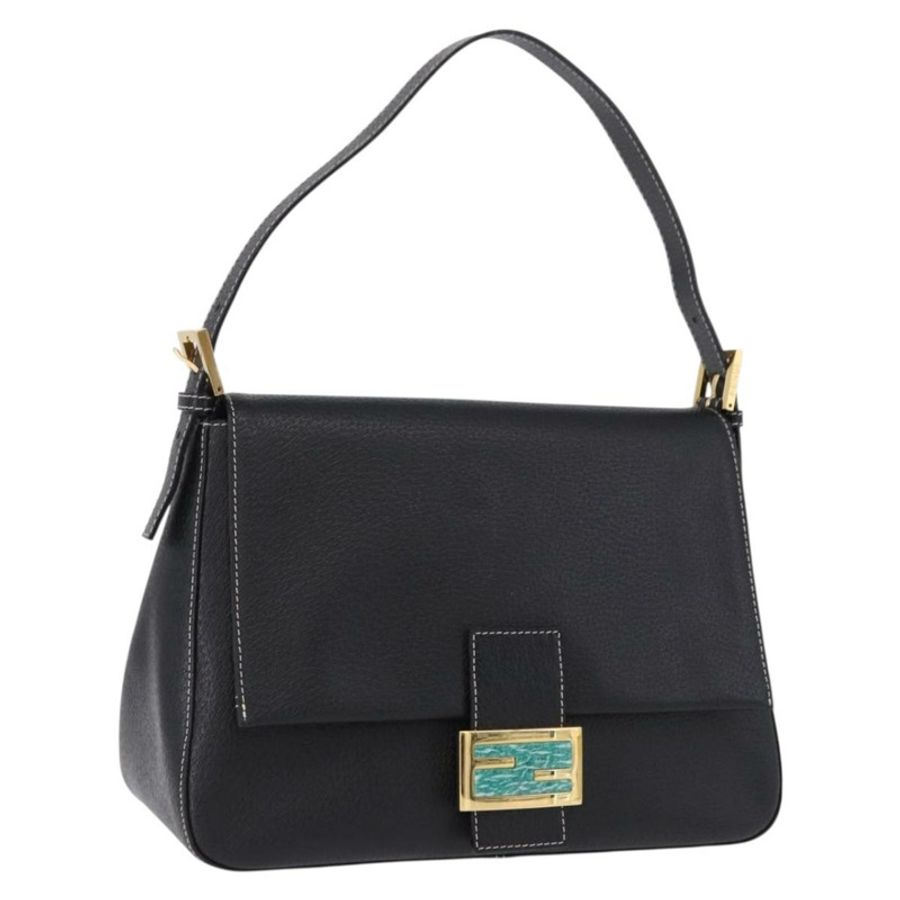【日本直送】FENDI Mamma Baguette 單肩包，黑色金色皮革，正品 yk20691SAM-0