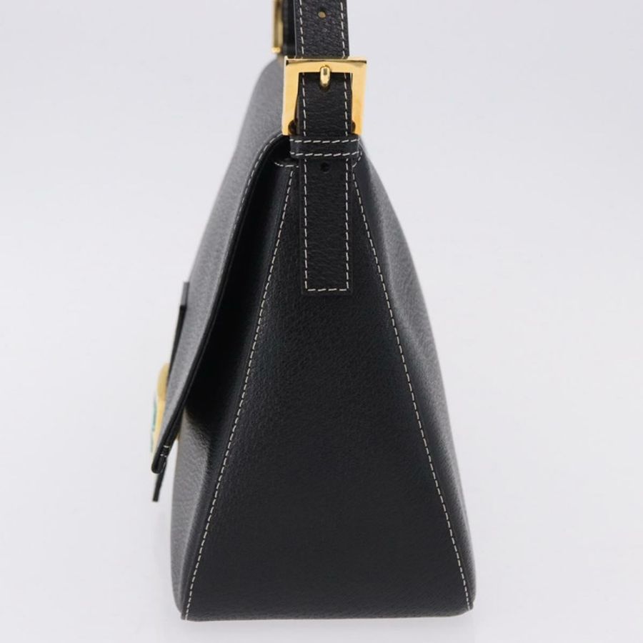 【日本直送】FENDI Mamma Baguette 單肩包，黑色金色皮革，正品 yk20691SAM-2
