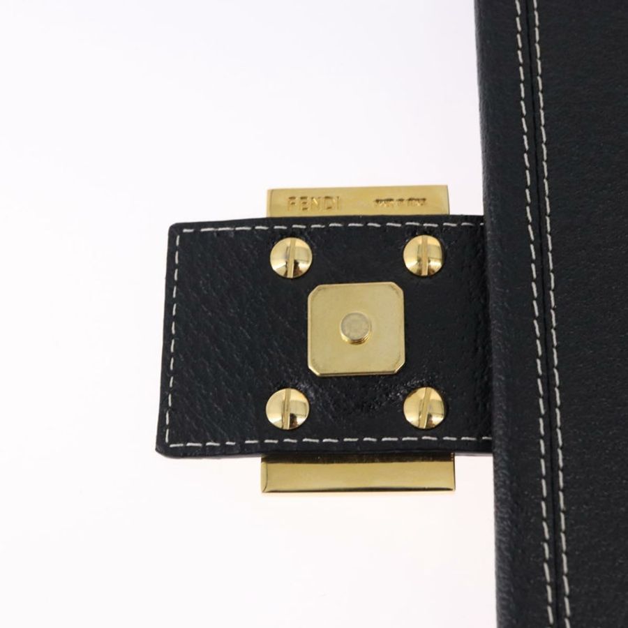【日本直送】FENDI Mamma Baguette 單肩包，黑色金色皮革，正品 yk20691SAM-9