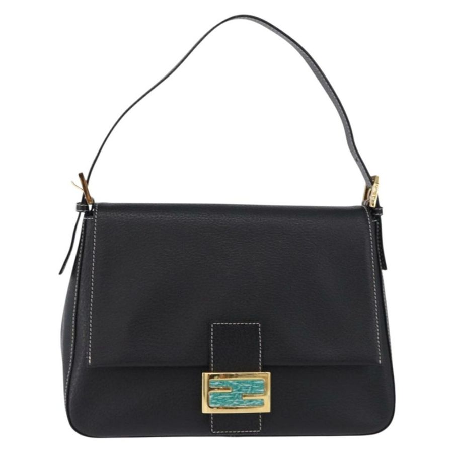 【日本直送】FENDI Mamma Baguette 單肩包，黑色金色皮革，正品 yk20691SAM-12