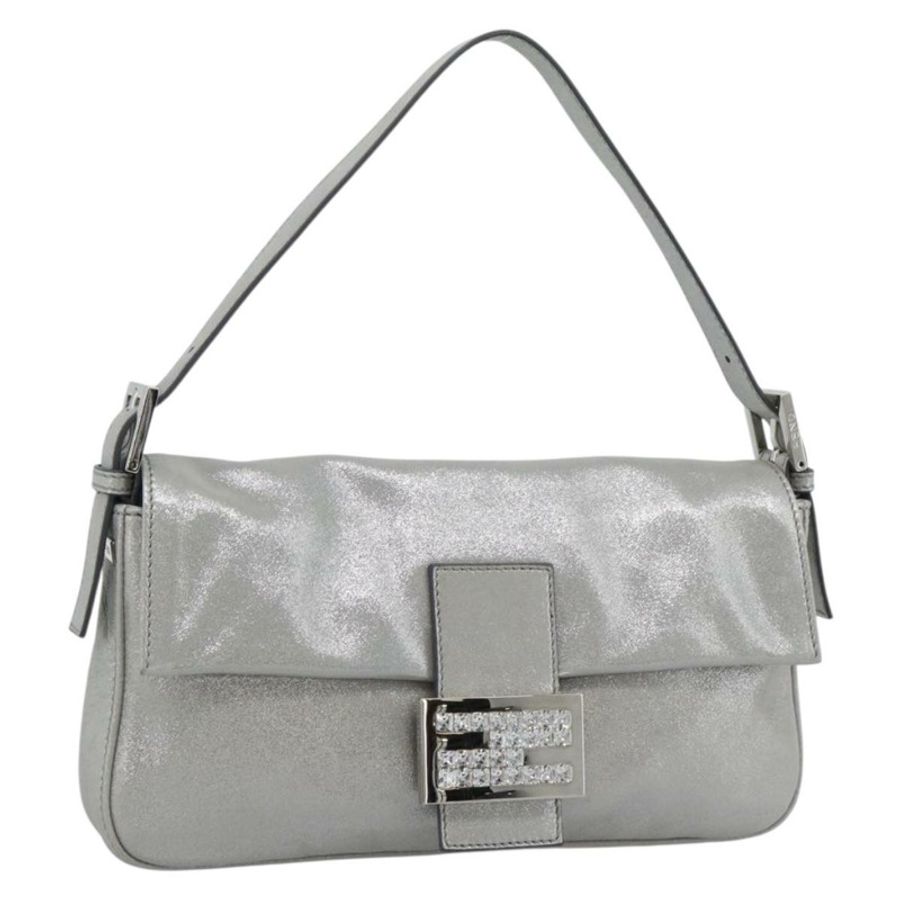 【日本直送】FENDI 鑲鑽媽媽法國棍包 皮革 銀色 8BR600 正品 yk20705SM-0