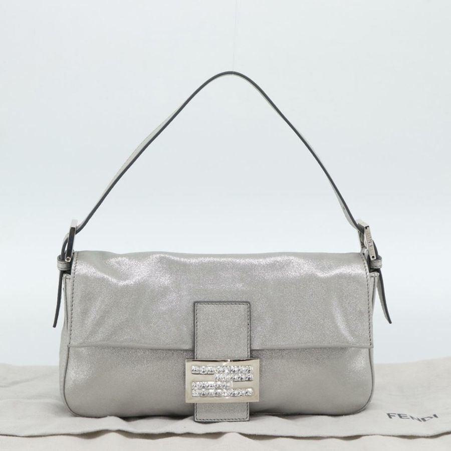 【日本直送】FENDI 鑲鑽媽媽法國棍包 皮革 銀色 8BR600 正品 yk20705SM-11