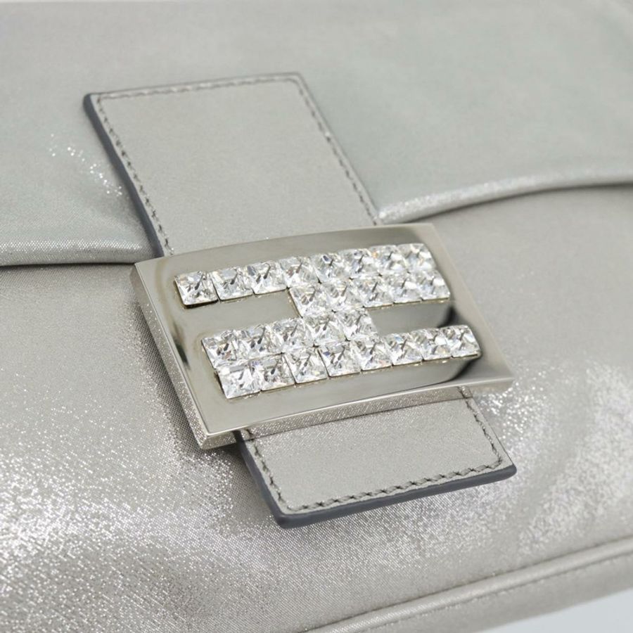 【日本直送】FENDI 鑲鑽媽媽法國棍包 皮革 銀色 8BR600 正品 yk20705SM-17