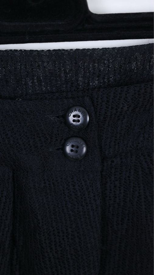 Chanel 00年黑色网面镂空毛毛滚边半裙-8