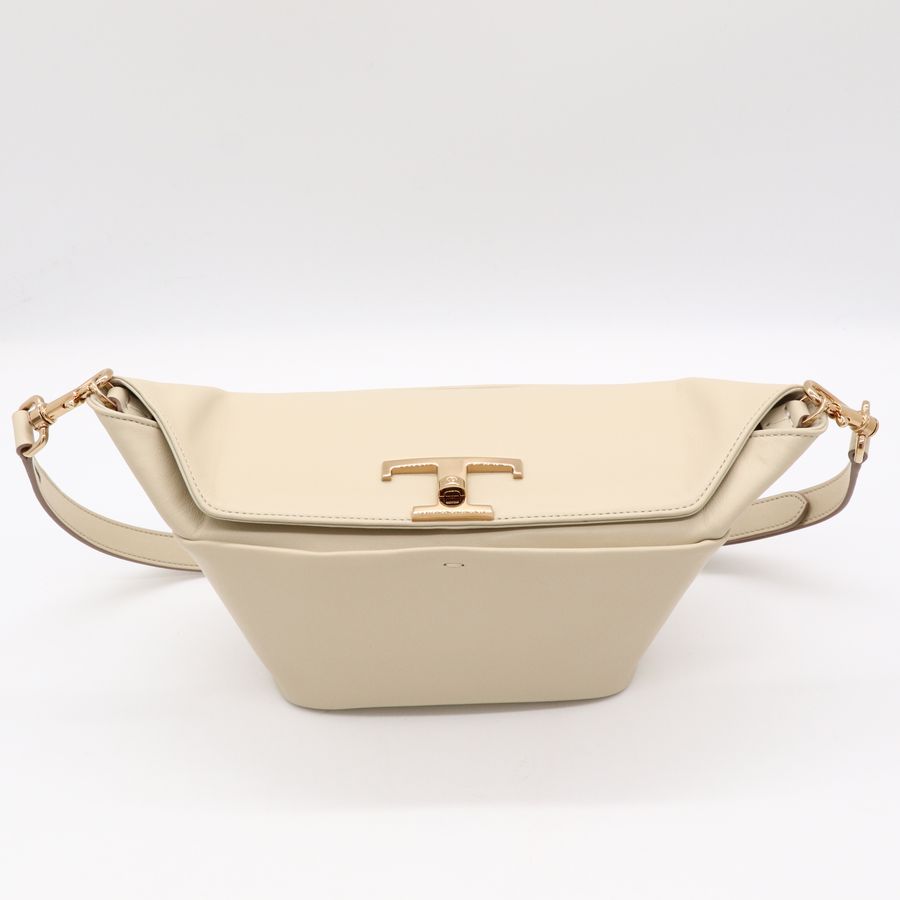 Tod's 經典 T Timeless T-Box 溫柔米色 皮革 金釦 兩用手提包 腋下包 肩背包-1