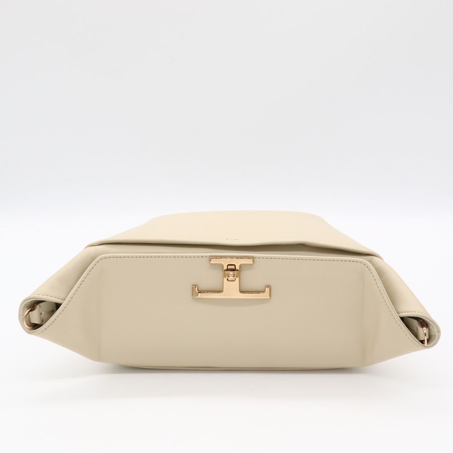 Tod's 經典 T Timeless T-Box 溫柔米色 皮革 金釦 兩用手提包 腋下包 肩背包-5