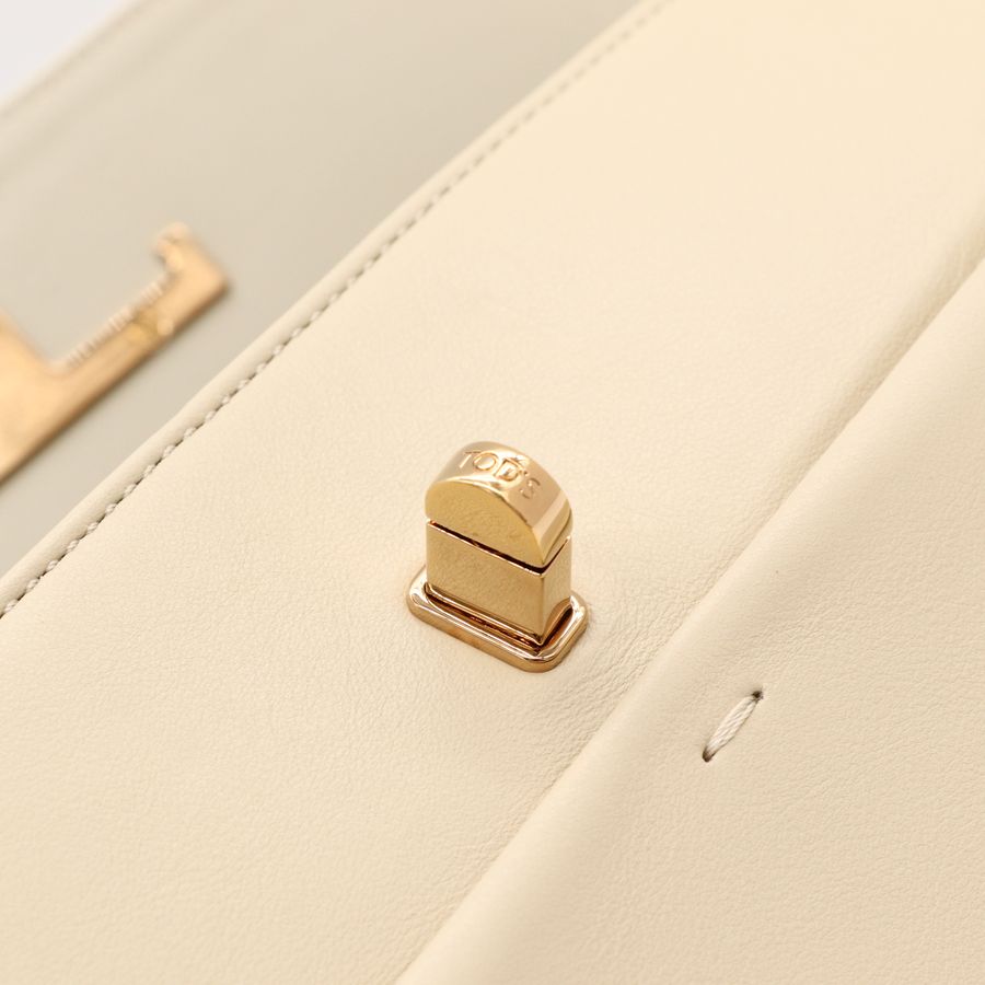 Tod's 經典 T Timeless T-Box 溫柔米色 皮革 金釦 兩用手提包 腋下包 肩背包-17