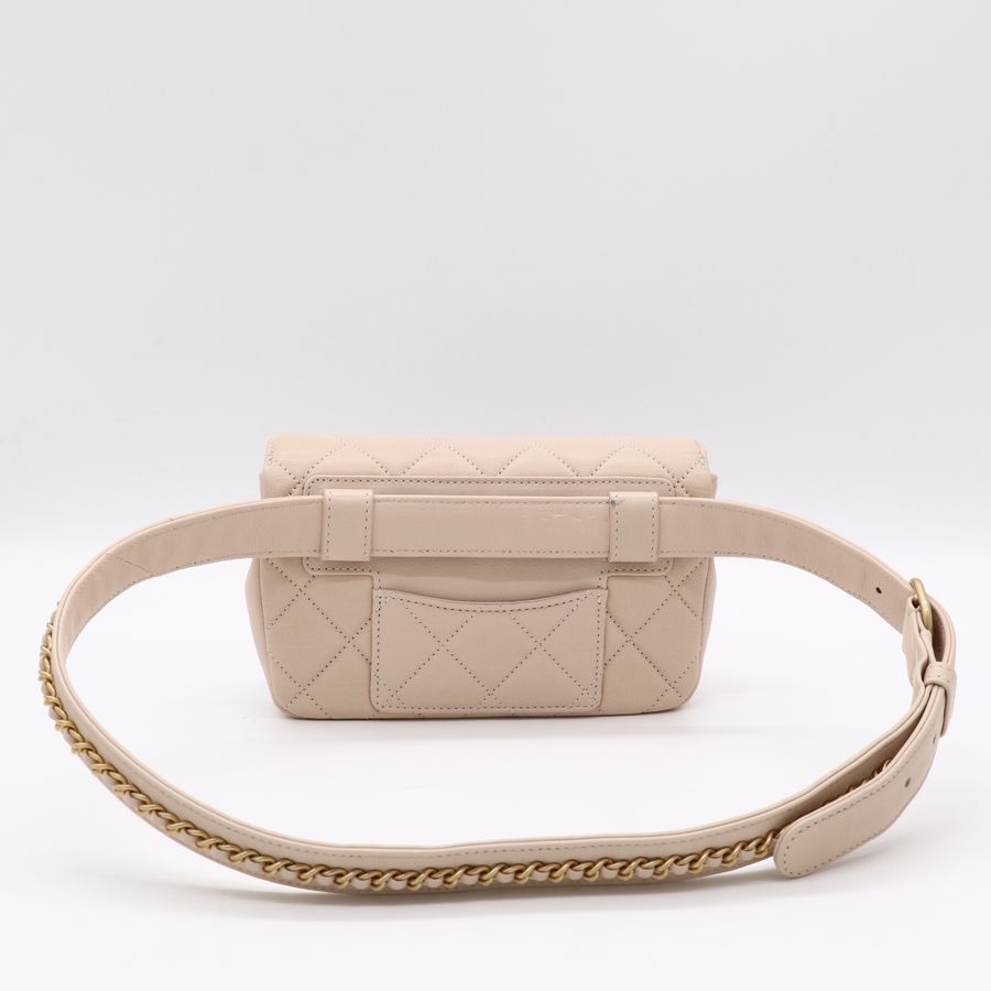 Chanel 香奈兒 CF腰包 裸粉色 牛皮 復古金釦 斜挎包 腰包-3