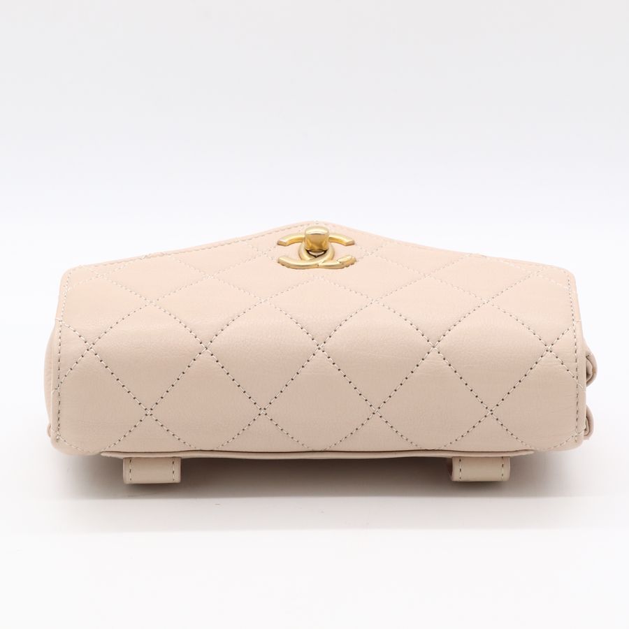Chanel 香奈兒 CF腰包 裸粉色 牛皮 復古金釦 斜挎包 腰包-9