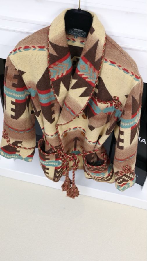 Ralph Lauren棕色毛呢图案两口袋外套-3