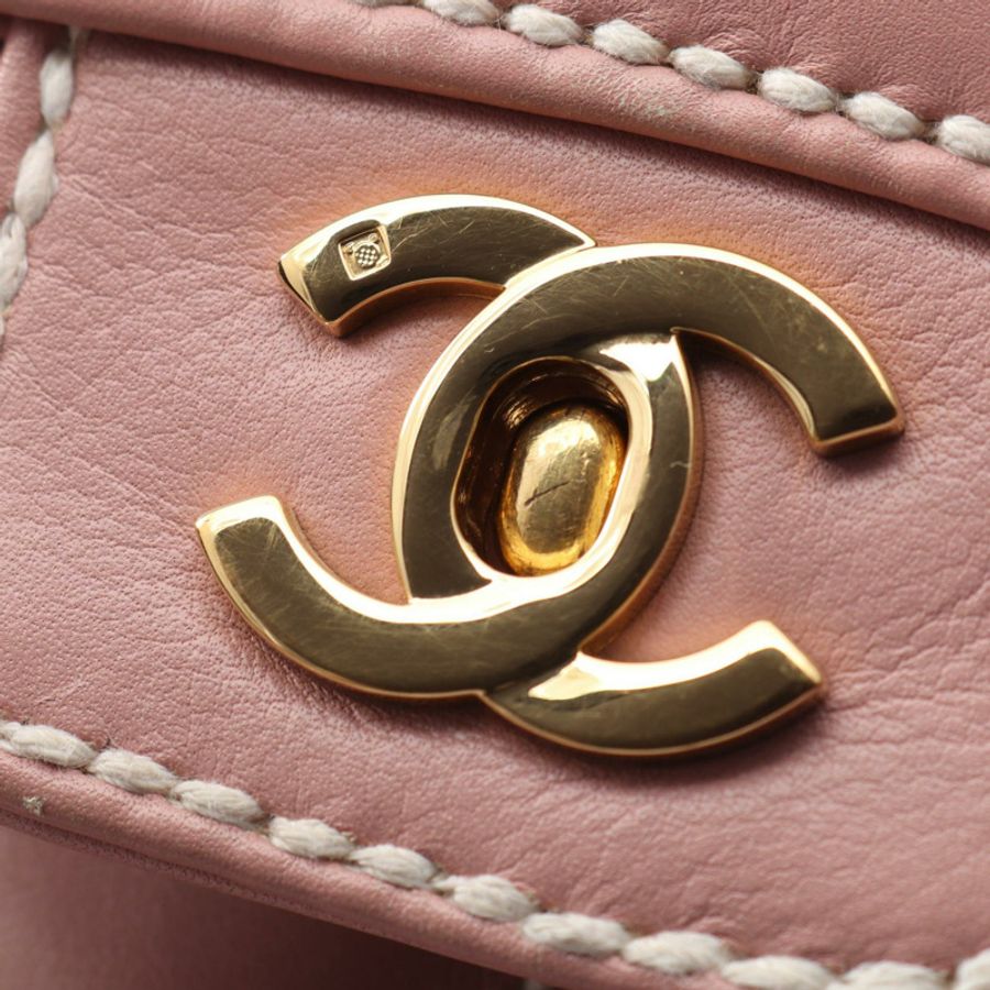 香奈兒 (CHANEL) 野性縫線手提包，粉紅色 GW 皮革，二手女士 Coco CC-13