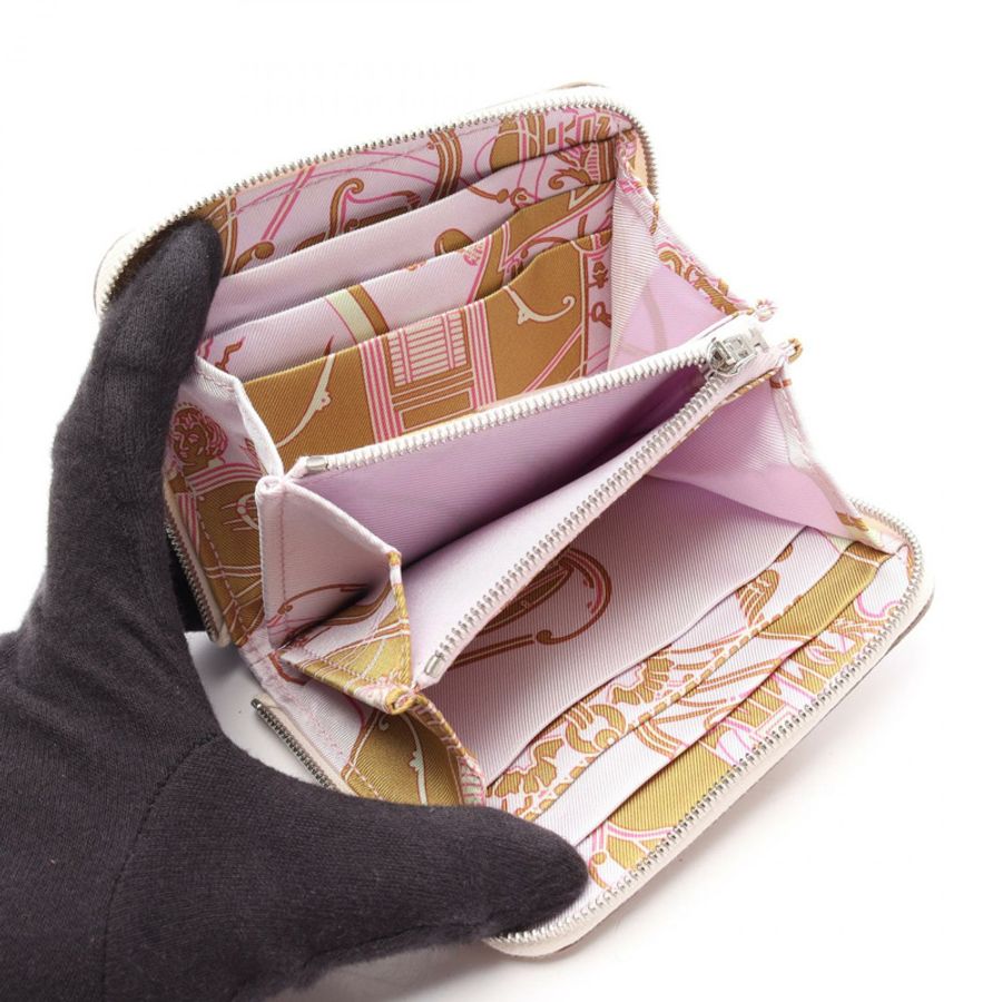 愛馬仕 Azap Compact Silk In Round 皮夾，Epsom 皮革，米色，二手，帶有五金配件-2