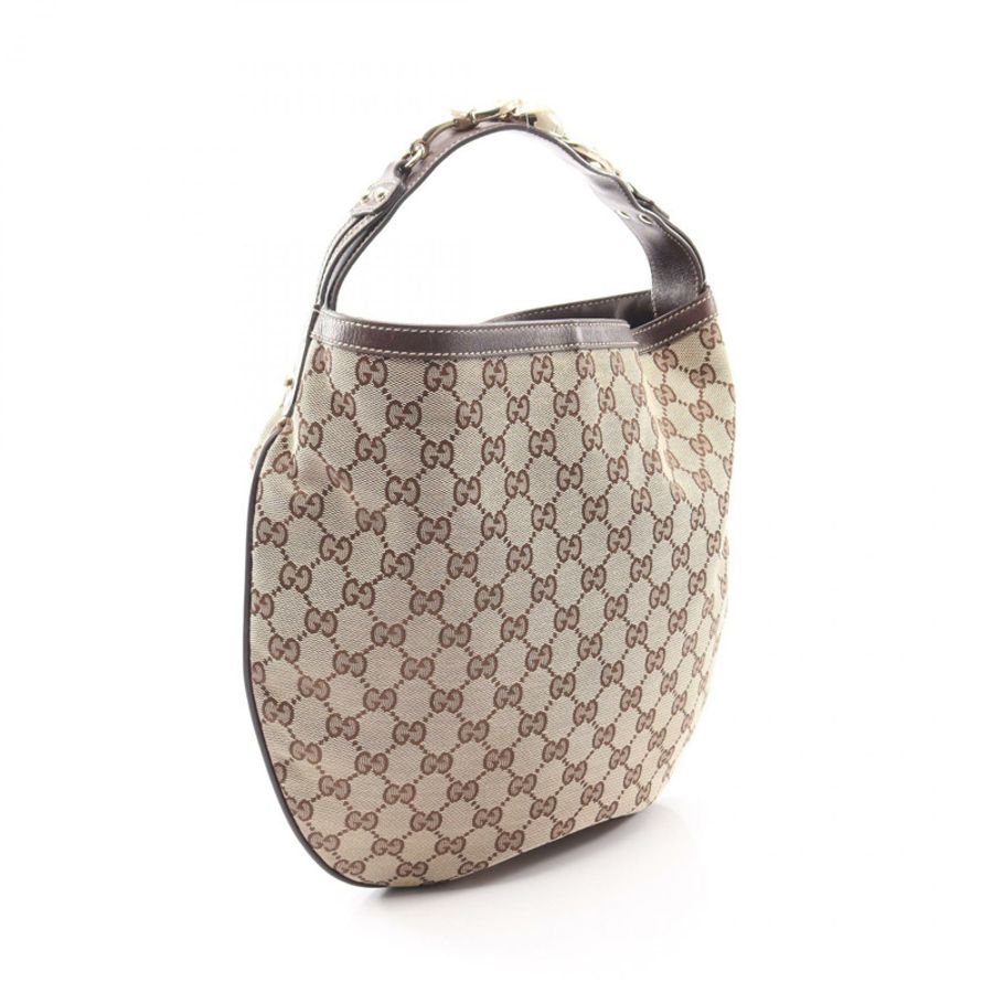 GUCCI GG帆布馬銜扣手提包 170013 皮革 米色 棕色 二手 女士-1