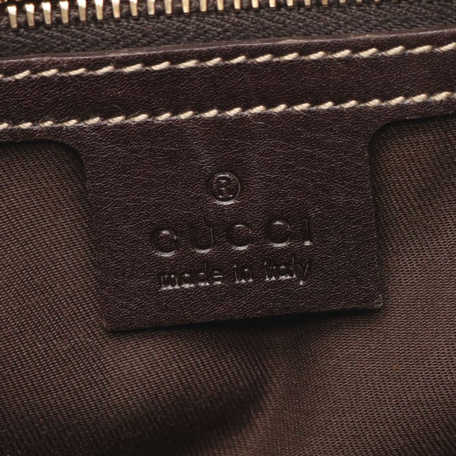 GUCCI GG帆布馬銜扣手提包 170013 皮革 米色 棕色 二手 女士-3