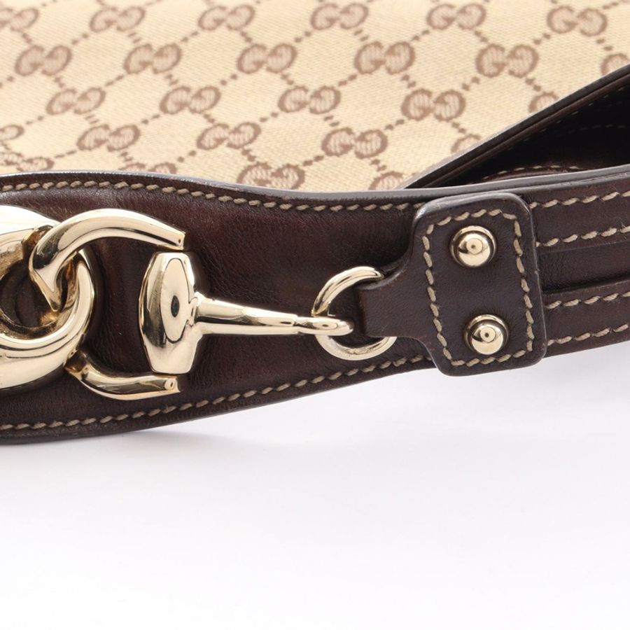 GUCCI GG帆布馬銜扣手提包 170013 皮革 米色 棕色 二手 女士-8