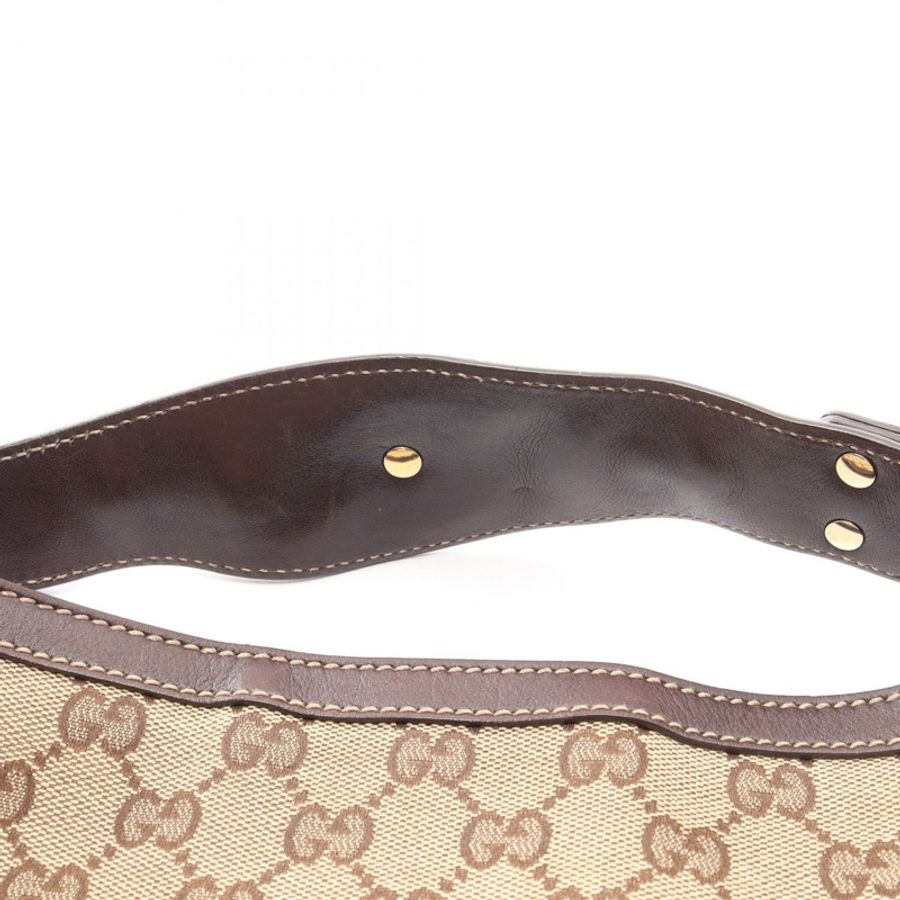 GUCCI GG帆布馬銜扣手提包 170013 皮革 米色 棕色 二手 女士-9