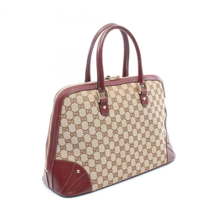 GUCCI GG帆布手提包 131024 皮革 米色 波爾多紅 二手 女士-1