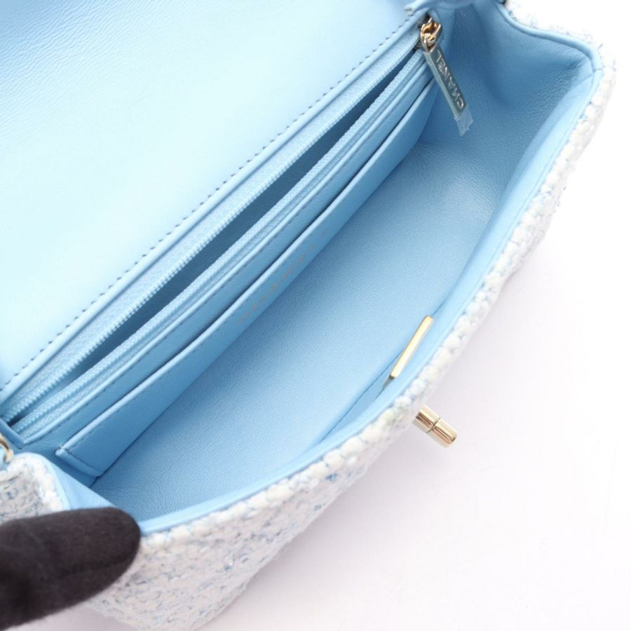 香奈兒 (CHANEL) 迷你絎縫 20 鏈條斜背包 A69900 藍色帆布 GHW CC-2