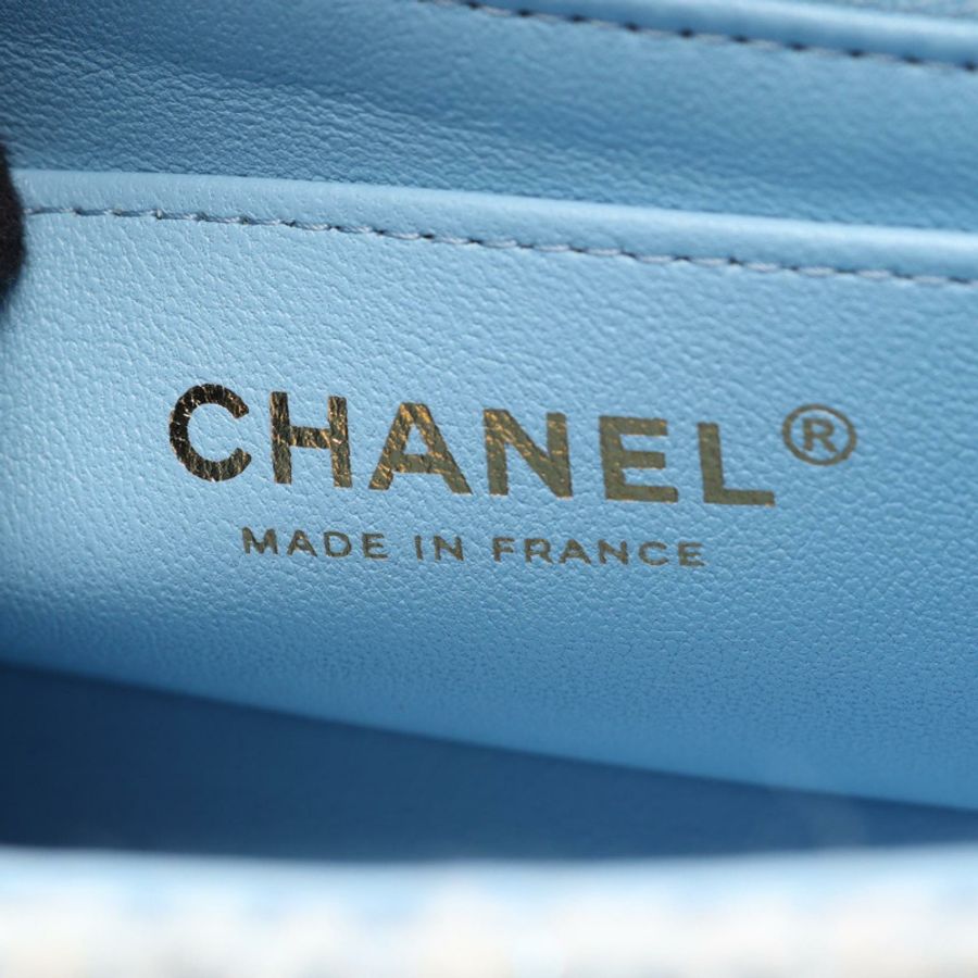 香奈兒 (CHANEL) 迷你絎縫 20 鏈條斜背包 A69900 藍色帆布 GHW CC-3