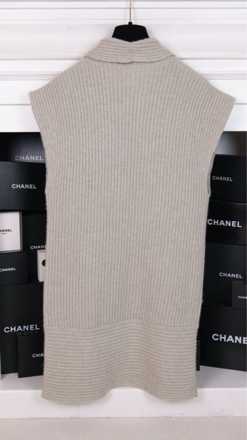 Chanel 08年灰色山羊绒V领无袖针织背心上衣外套-2