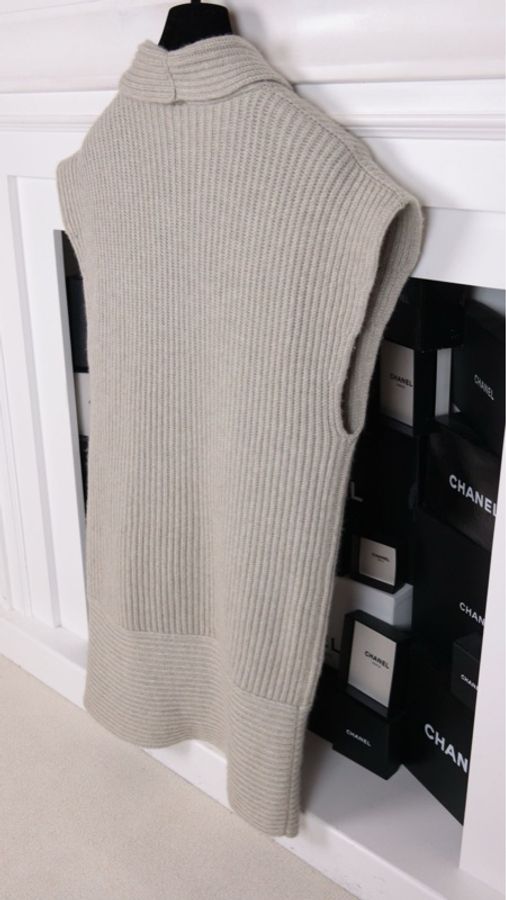 Chanel 08年灰色山羊绒V领无袖针织背心上衣外套-5