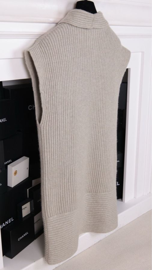 Chanel 08年灰色山羊绒V领无袖针织背心上衣外套-10