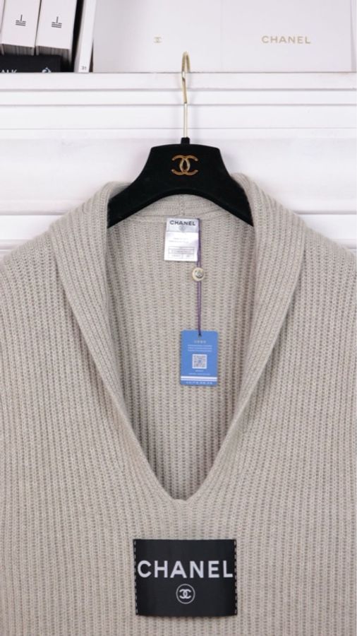 Chanel 08年灰色山羊绒V领无袖针织背心上衣外套-19