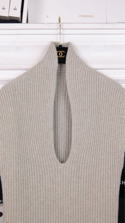 Chanel 08年灰色山羊绒V领无袖针织背心上衣外套-24