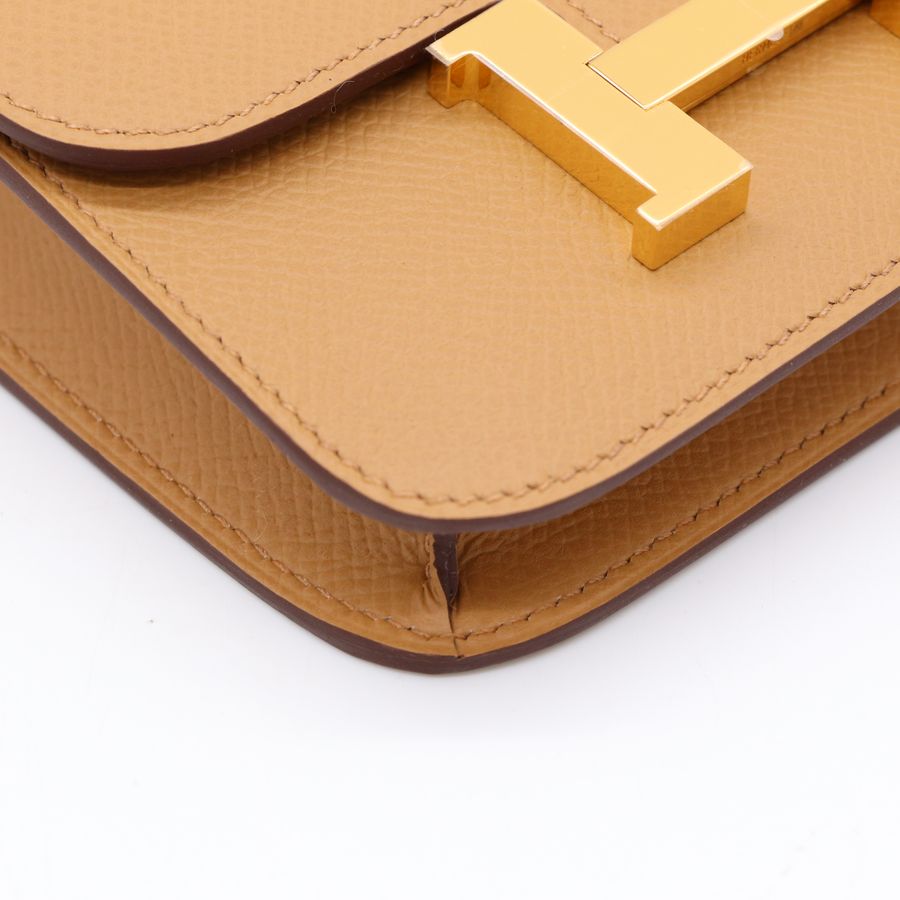 Hermès Constance Slim Biscuit 餅乾色  Epsom 小牛皮 金扣 短夾 皮夾-7